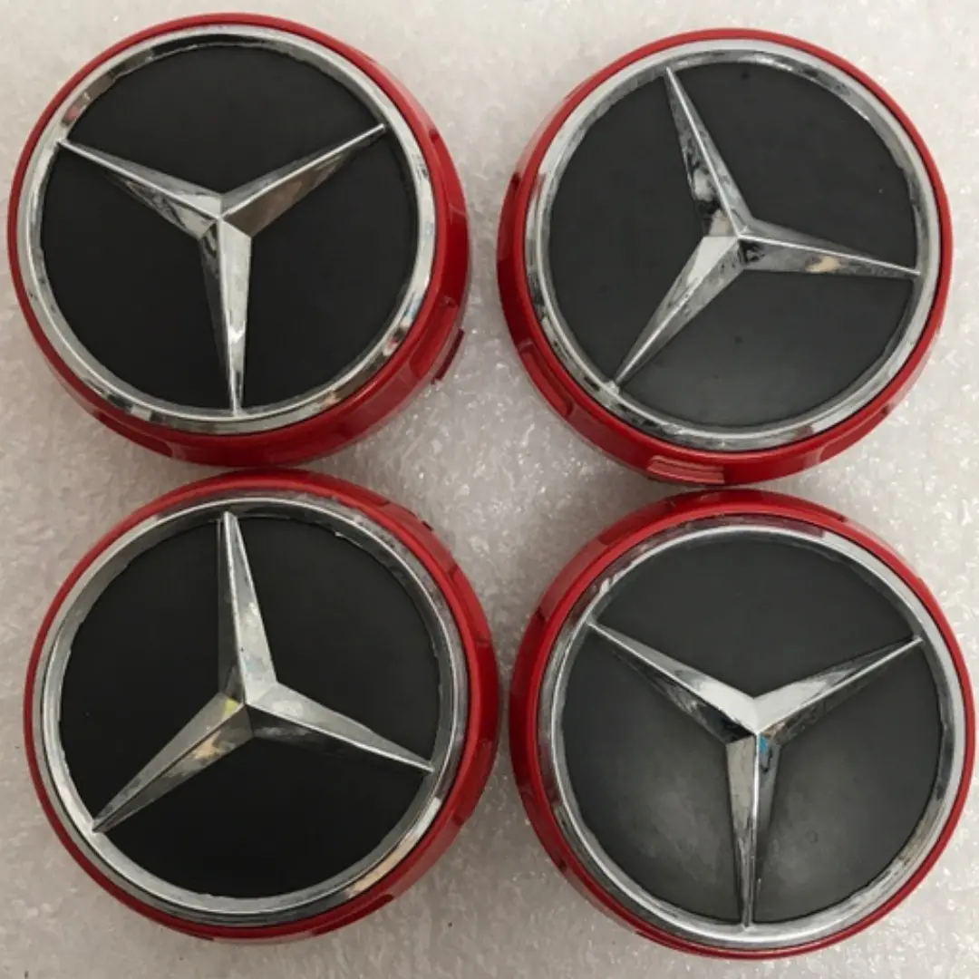 Set Of 4 Mercedes-Benz Amg 75Mm Red Surround Wheel Center Cap B24aa877 1