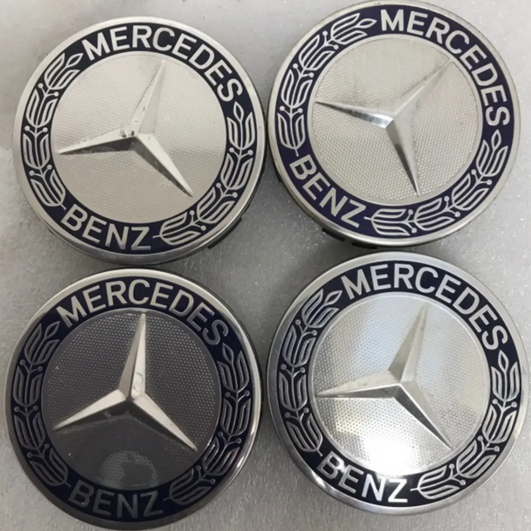Set Of 4 Mercedes 75Mm Classic Dark Blue Wheel Center Hub Caps Be83375a 1