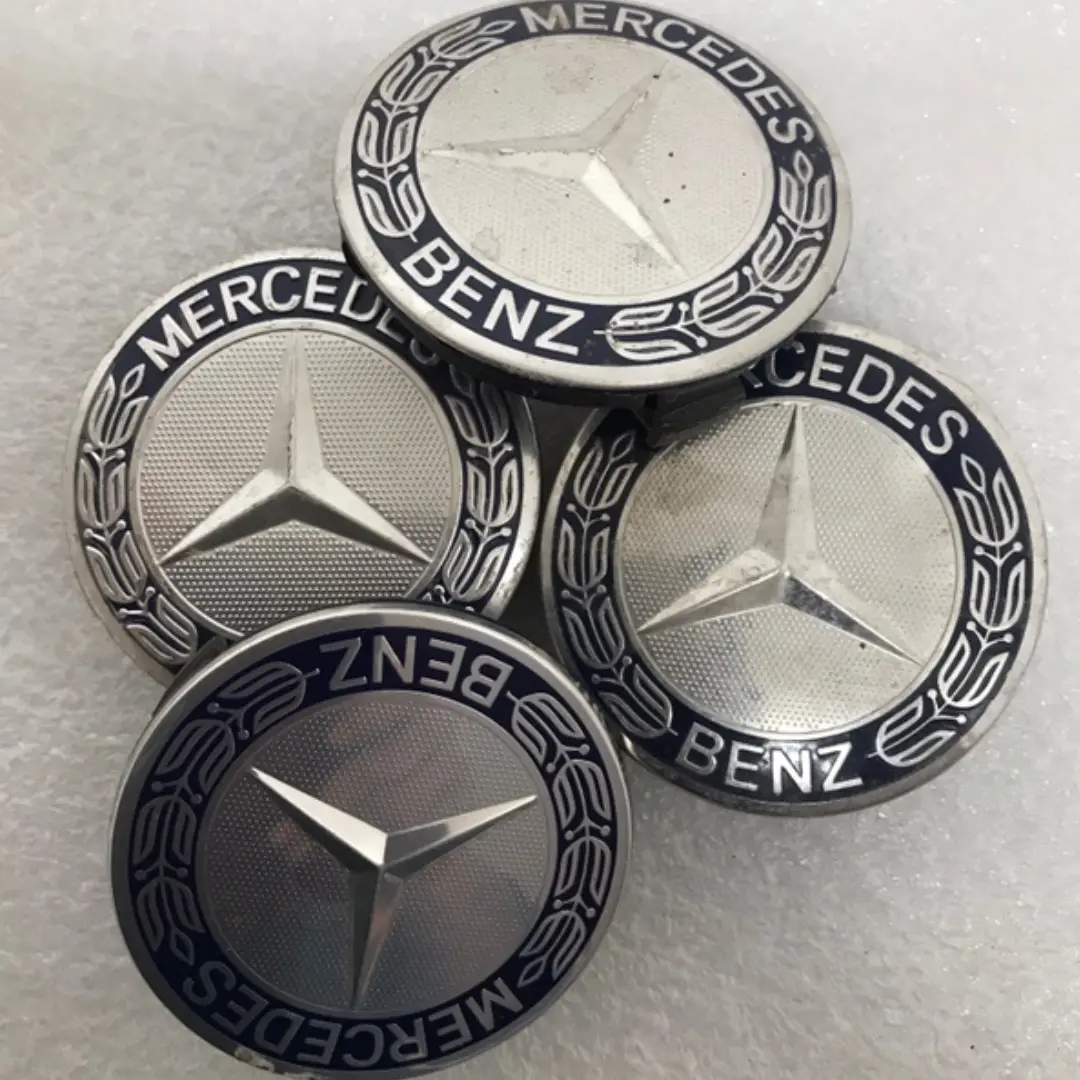 Set Of 4 Mercedes 75Mm Classic Dark Blue Wheel Center Caps Amg Wreath 46259A2e 1