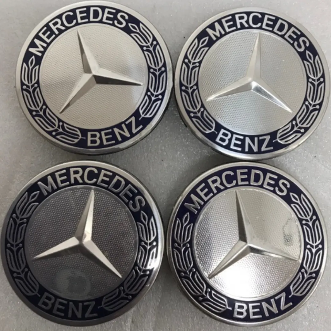 Set Of 4 Mercedes 75Mm Classic Dark Blue Wheel Center Hub Caps 69A8960d 1