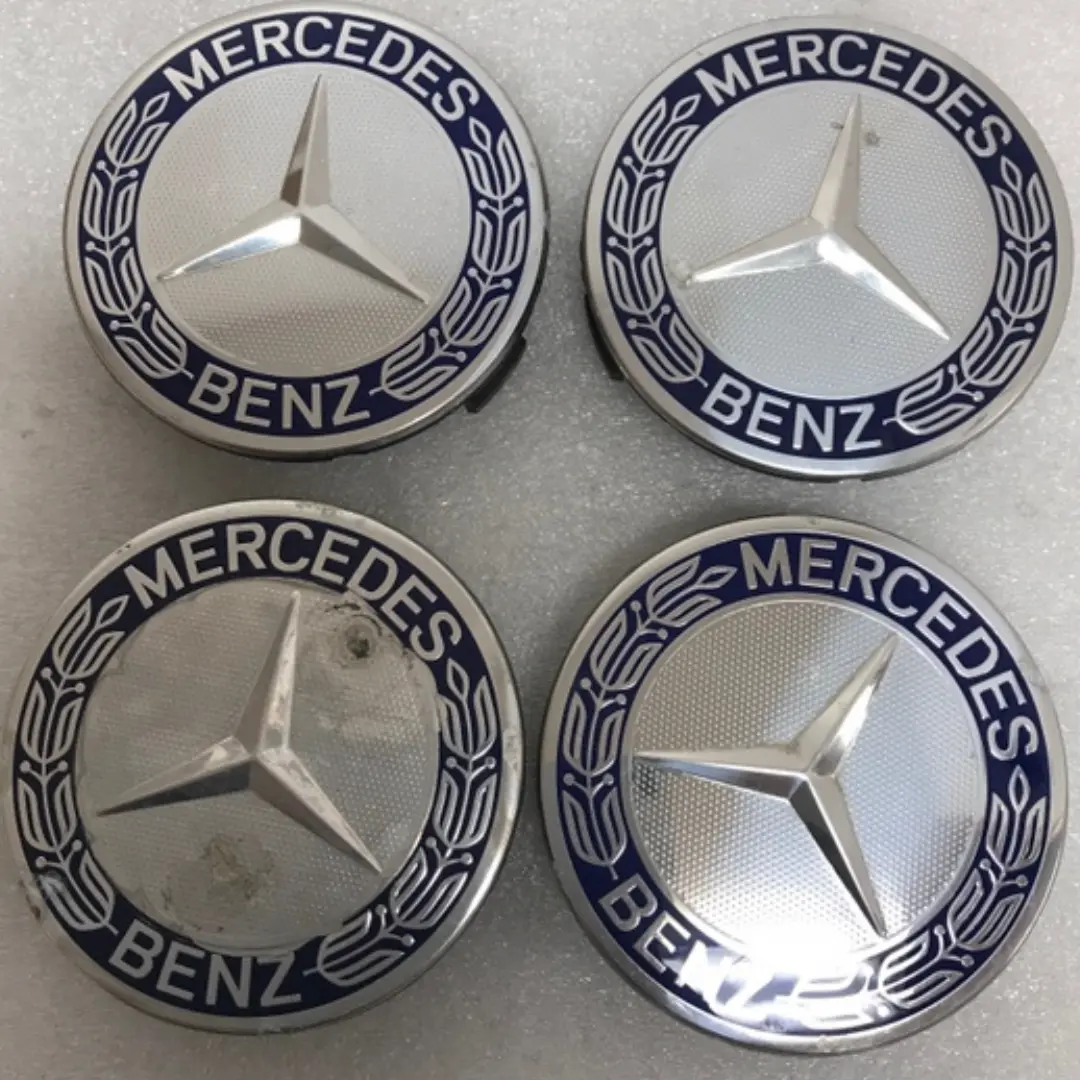 Set Of 4 Mercedes Classic Dark Blue Wheel Center Hub Caps Amg Wreath 13E63e80 1