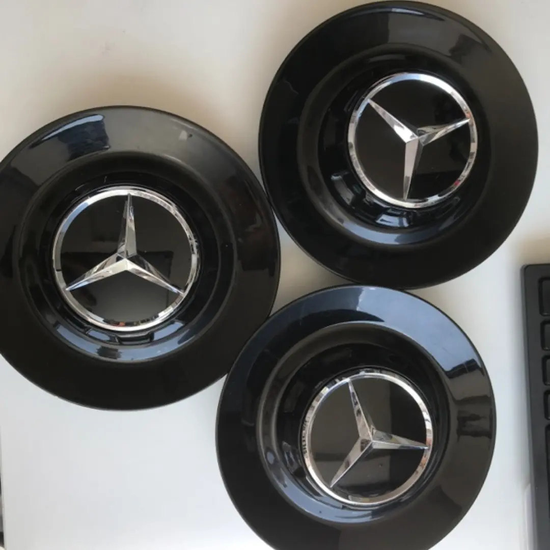 Set Of 3 Mercedes Benz Oem Genuine Black Wheel Center Caps 2B2a0969 A0004001100 1