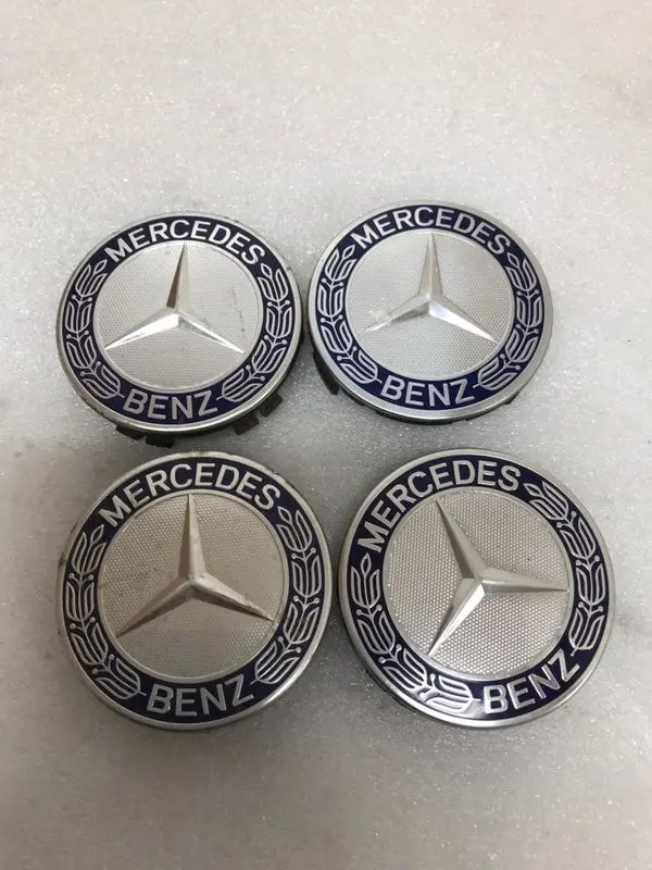 Set Of 4 Mercedes Classic Dark Blue Wheel Center Hub Caps Amg Wreath 76F2cc15 1