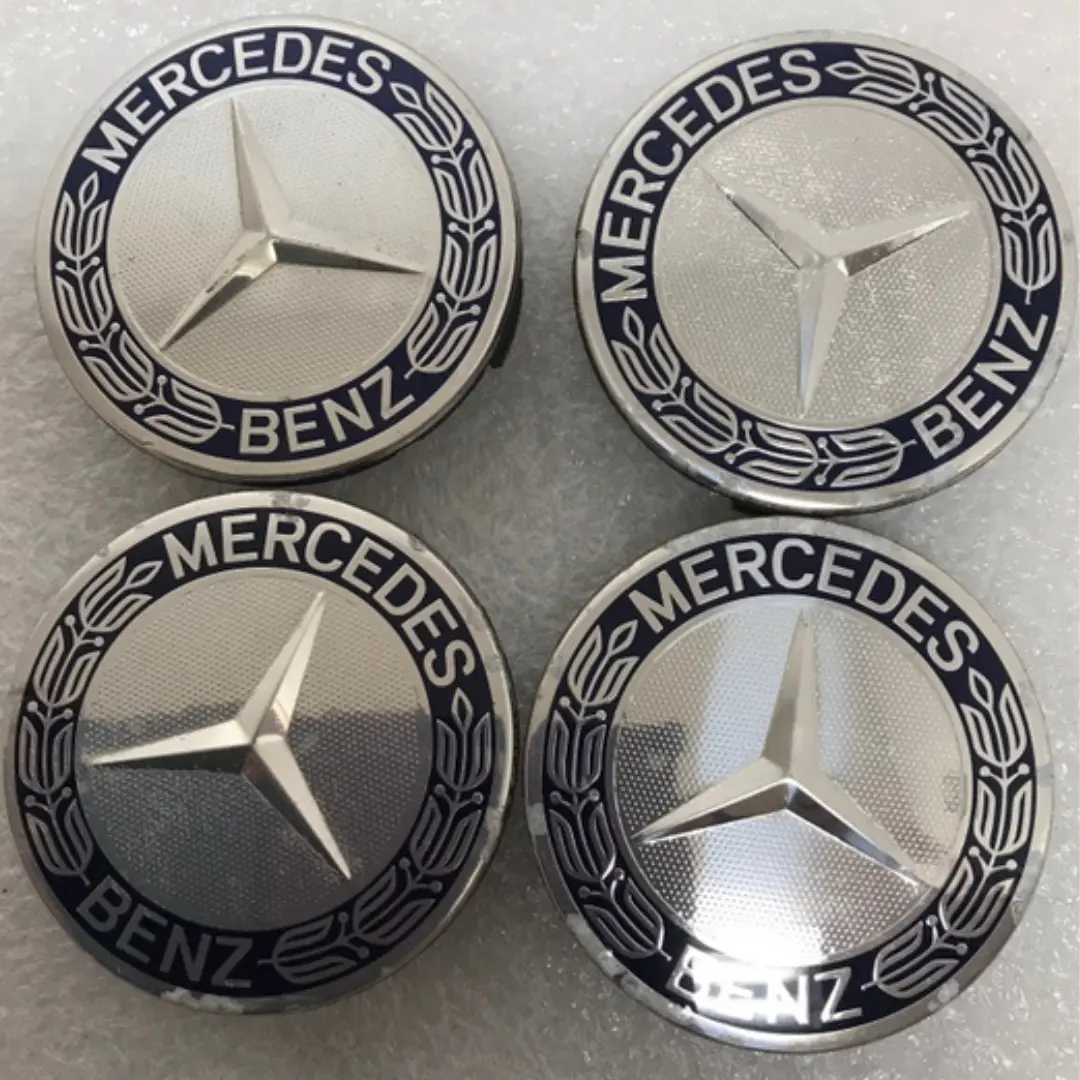 Set Of 4 Mercedes 75Mm Classic Dark Blue Wheel Center Hub Caps Amg 6B6a9251 1