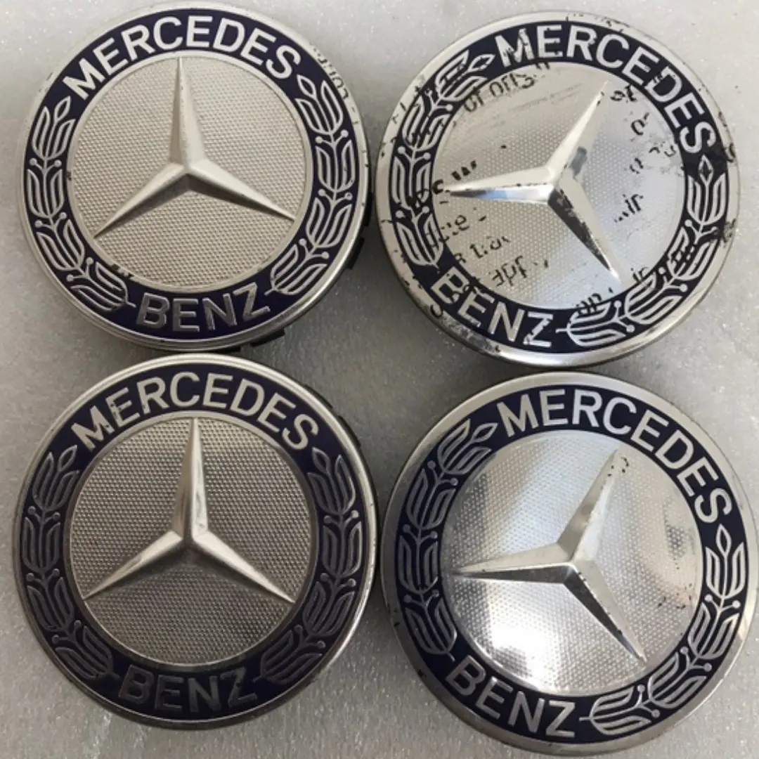 Set Of 4 Mercedes 75Mm Classic Dark Blue Wheel Center Caps Amg Wreath Bf0f05d6 1