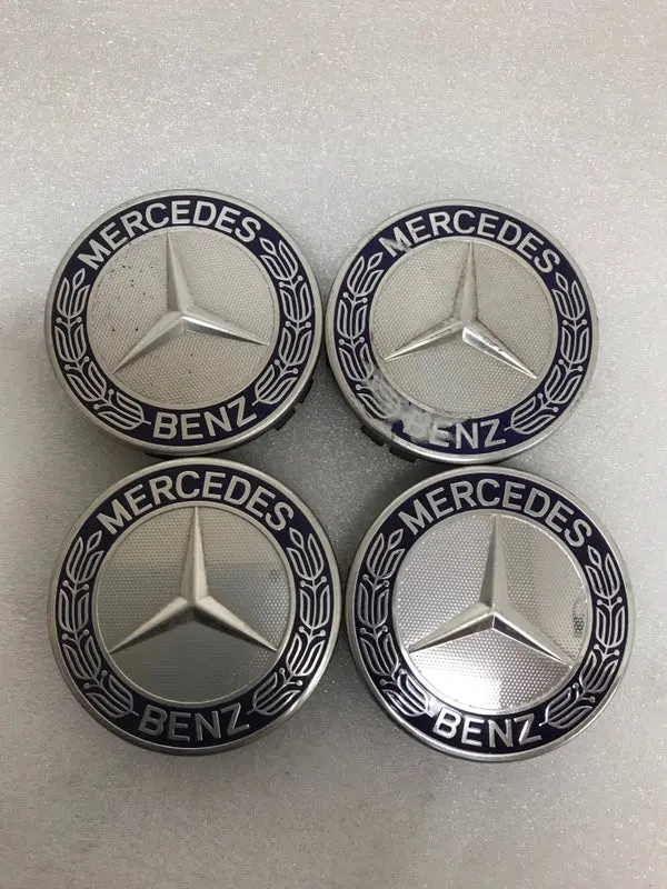 Set Of 4 Mercedes 75Mm Classic Dark Blue Wheel Center Hub Caps F7371363 1