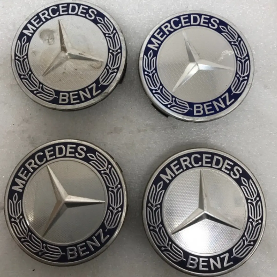 Set Of 4 Mercedes  Classic Dark Blue Wheel Center Hub Caps Amg Wreath 3Efb06a7 1