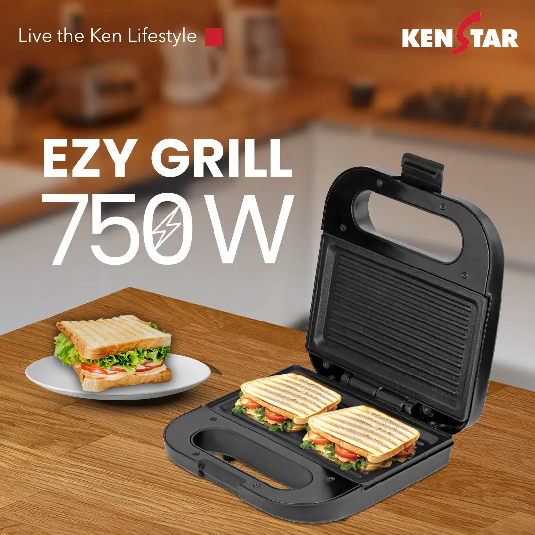 Ezy Grill Sandwich Maker 750W, Non-Stick 2Slice Grilling Plates 1
