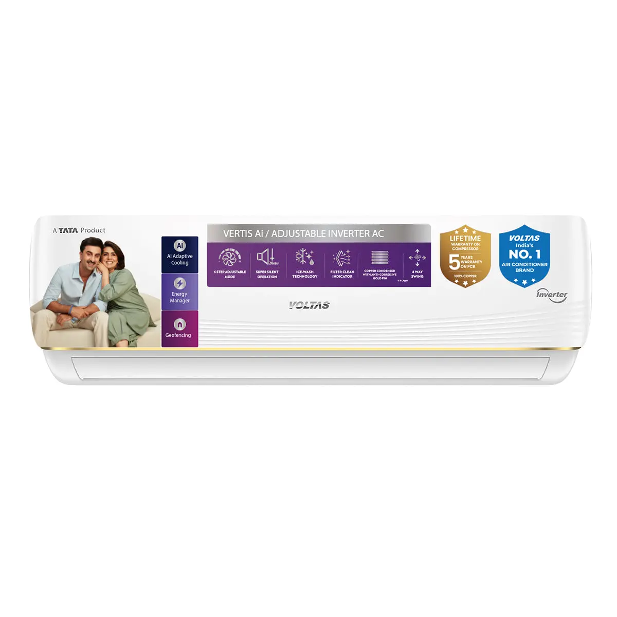 Voltas Split Air Conditioner, 1.5 Ton, 5 Star - 185Inv Vertis Ai Zest Gold 1