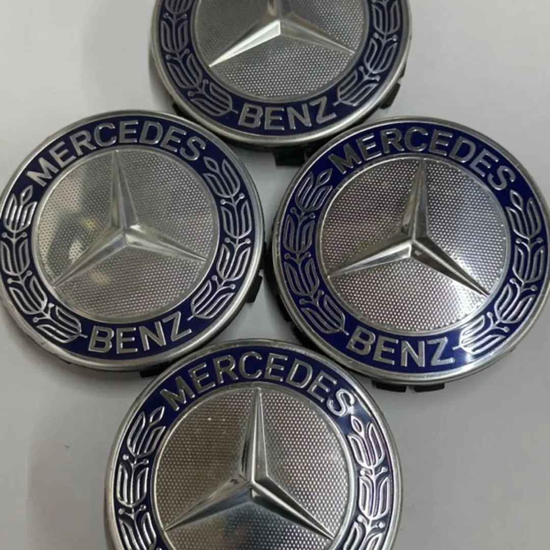 Set Of 4 Mercedes-Benz 75Mm Dark Blue Wheel Center Caps Amg Wreath C491c1d8 1