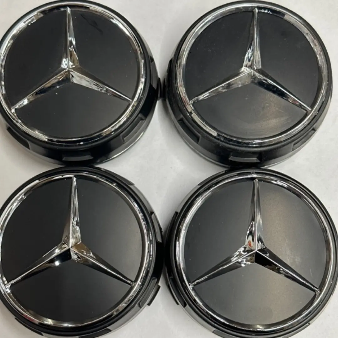 Set Of 4 Mercedes Wheel Center Cap Black & Chrome 75 Mm A0004000900 1Aec94cd 1