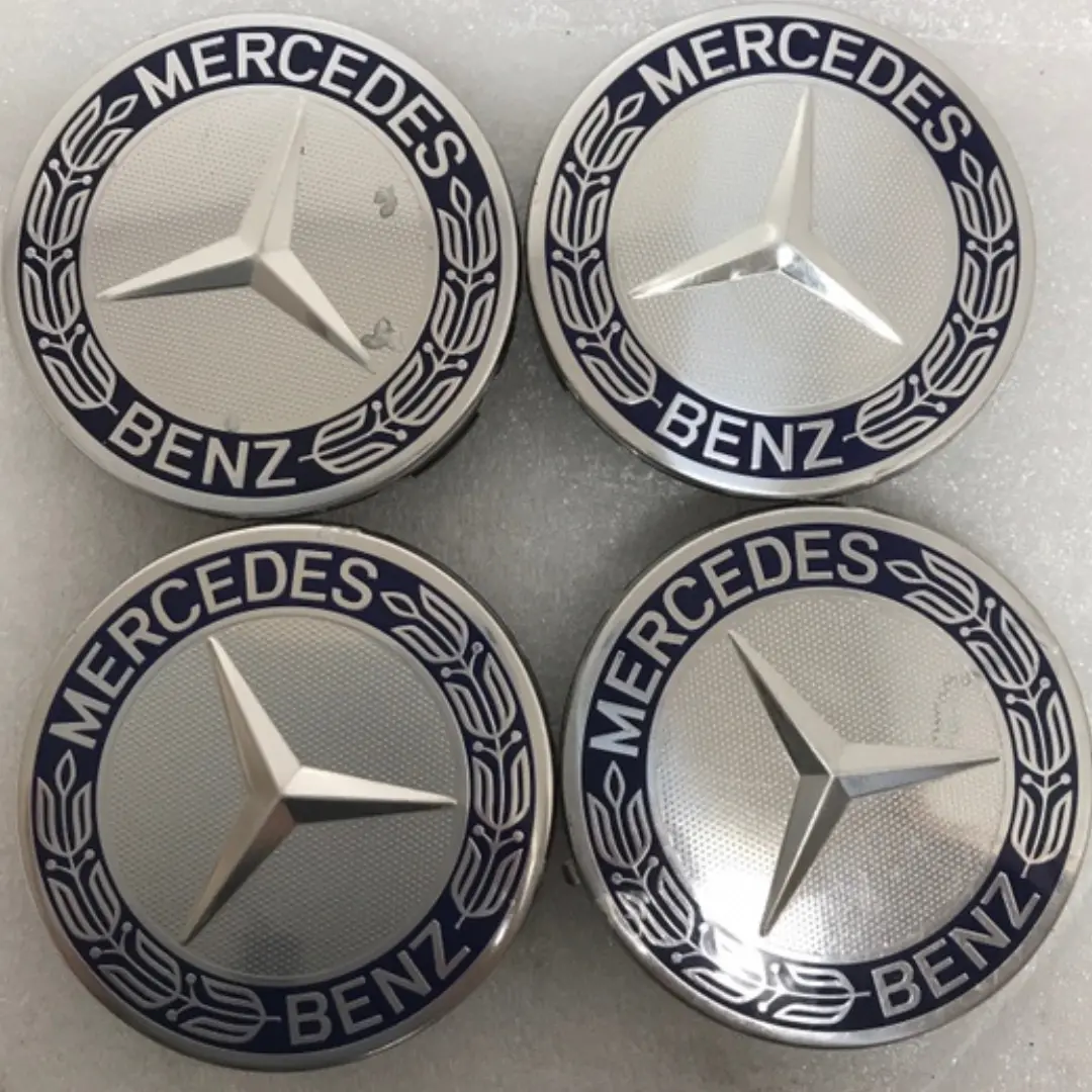 Set Of 4 Mercedes 75Mm Classic Dark Blue Wheel Center Hub Caps B73b15cb 1