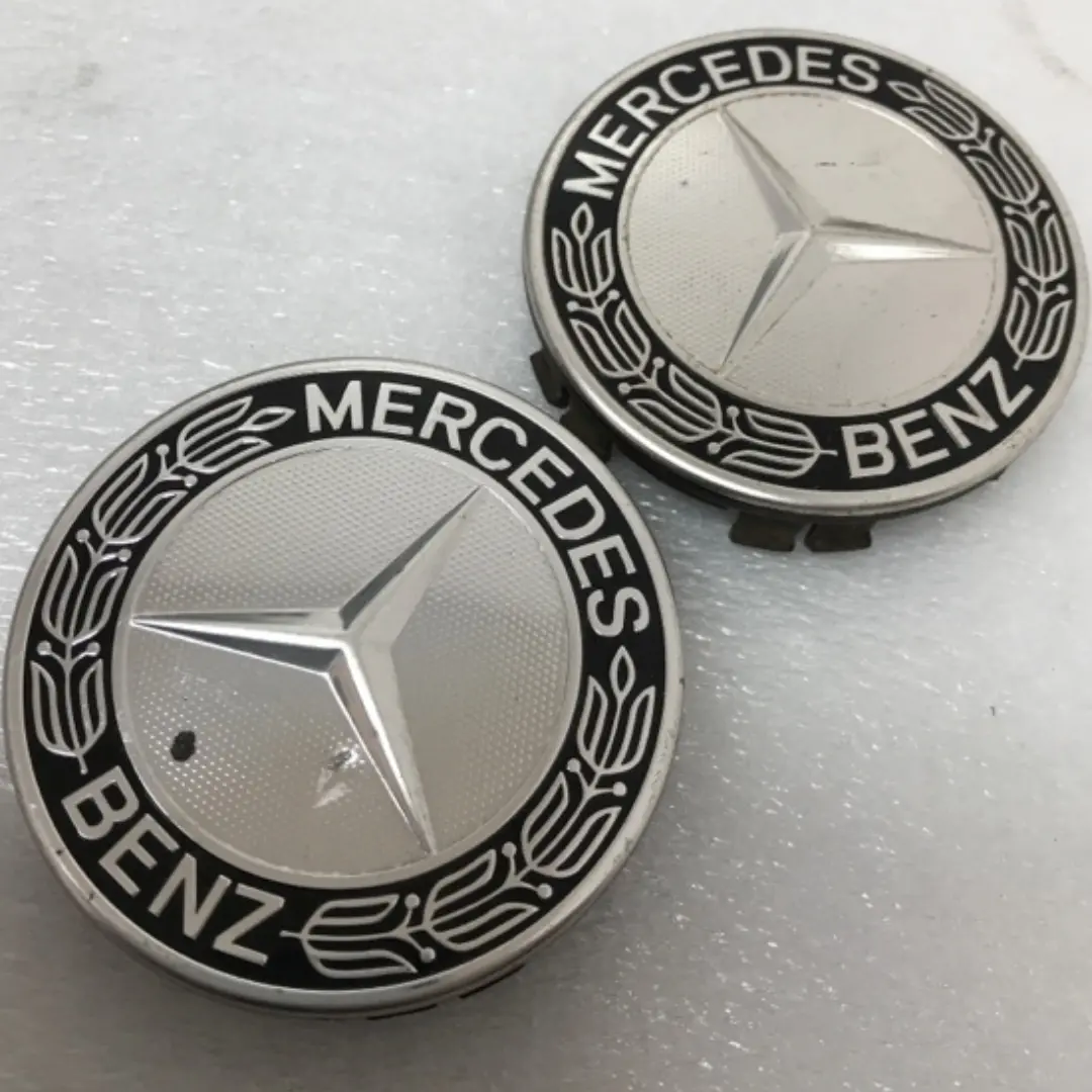 Set Of 2 Mercedes 75Mm Classic Dark Wheel Center Hub Caps Amg Wreath Dd6980c2 1