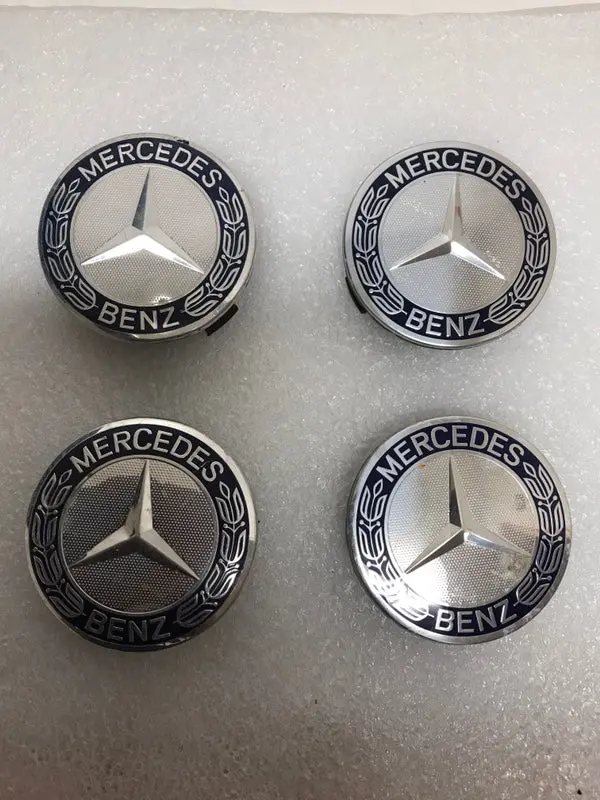 Set Of 4 Mercedes 75Mm Classic Dark Blue Wheel Center Caps Amg Wreath 2062F475 1