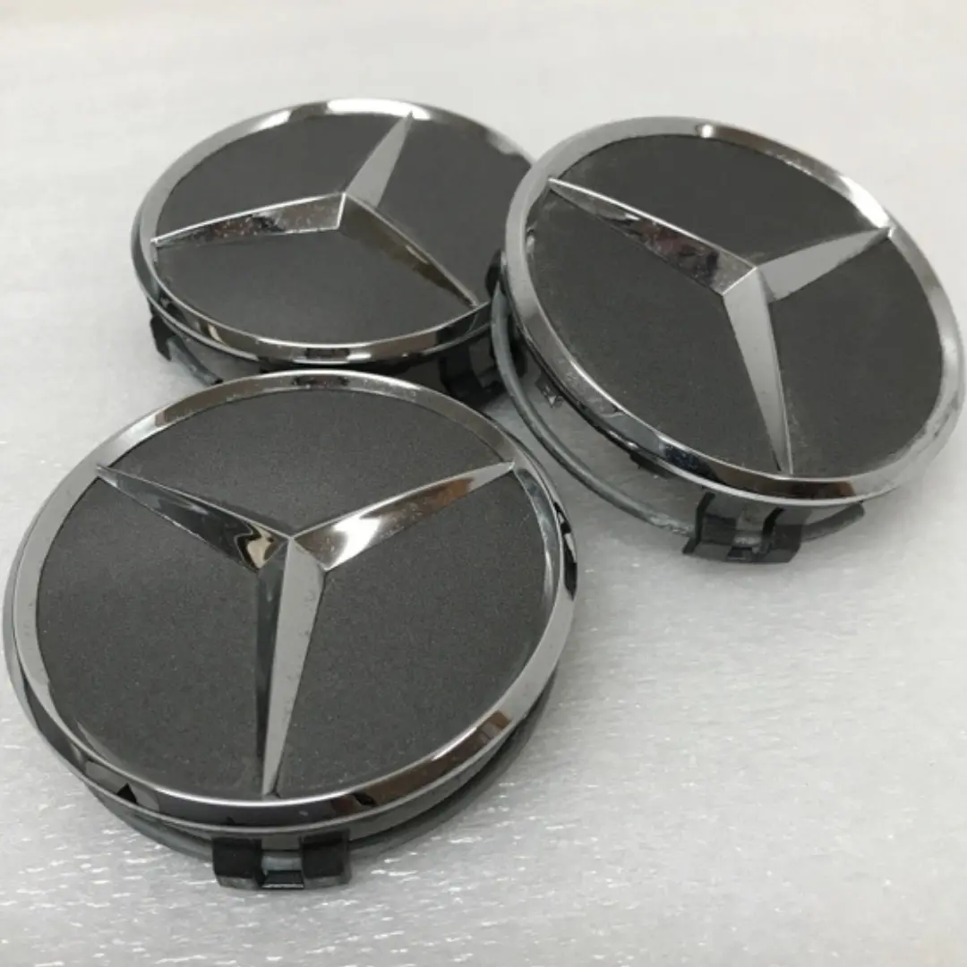 Set Of 3 Black Mercedes-Benz Wheel Center Cap 75Mm A2204000125 A8362fe1 1