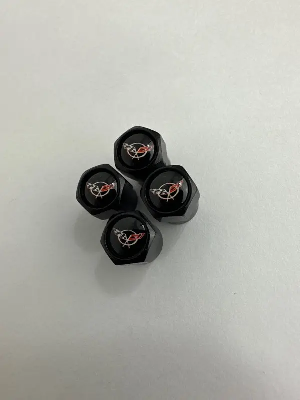 Set Of 4 Universal Corvette Black Wheel Stem Air Valve Caps 4996F227 1
