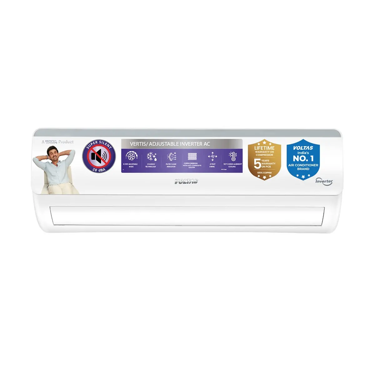 Voltas Split Air Conditioner, 1 Ton, 3 Star - 123Inv Vertis Elite Rg 1