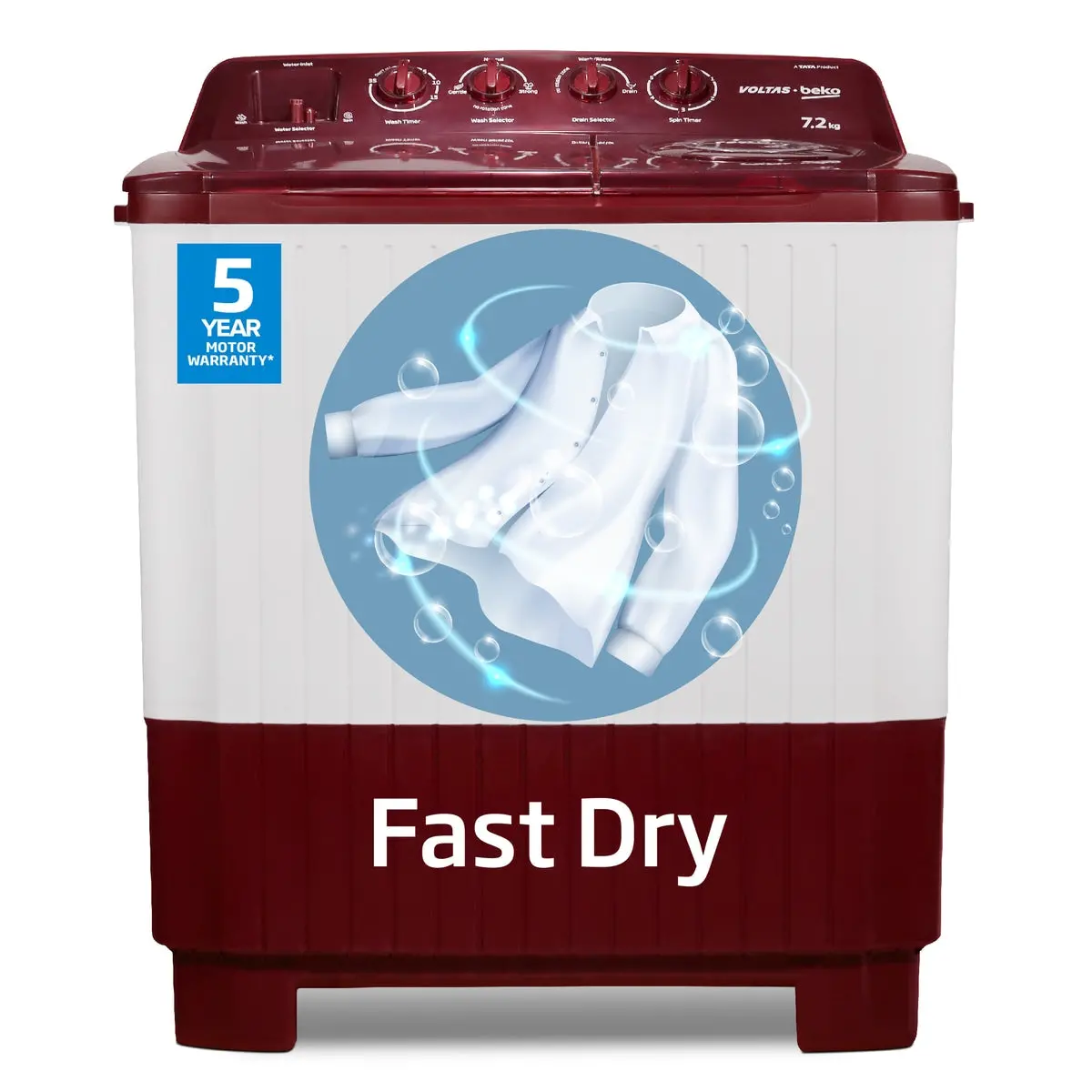 7.2 Kg Semi Automatic Washing Machine ( Wtt72aspl,Maroon White) , Voltas Beko, A Tata Product 1