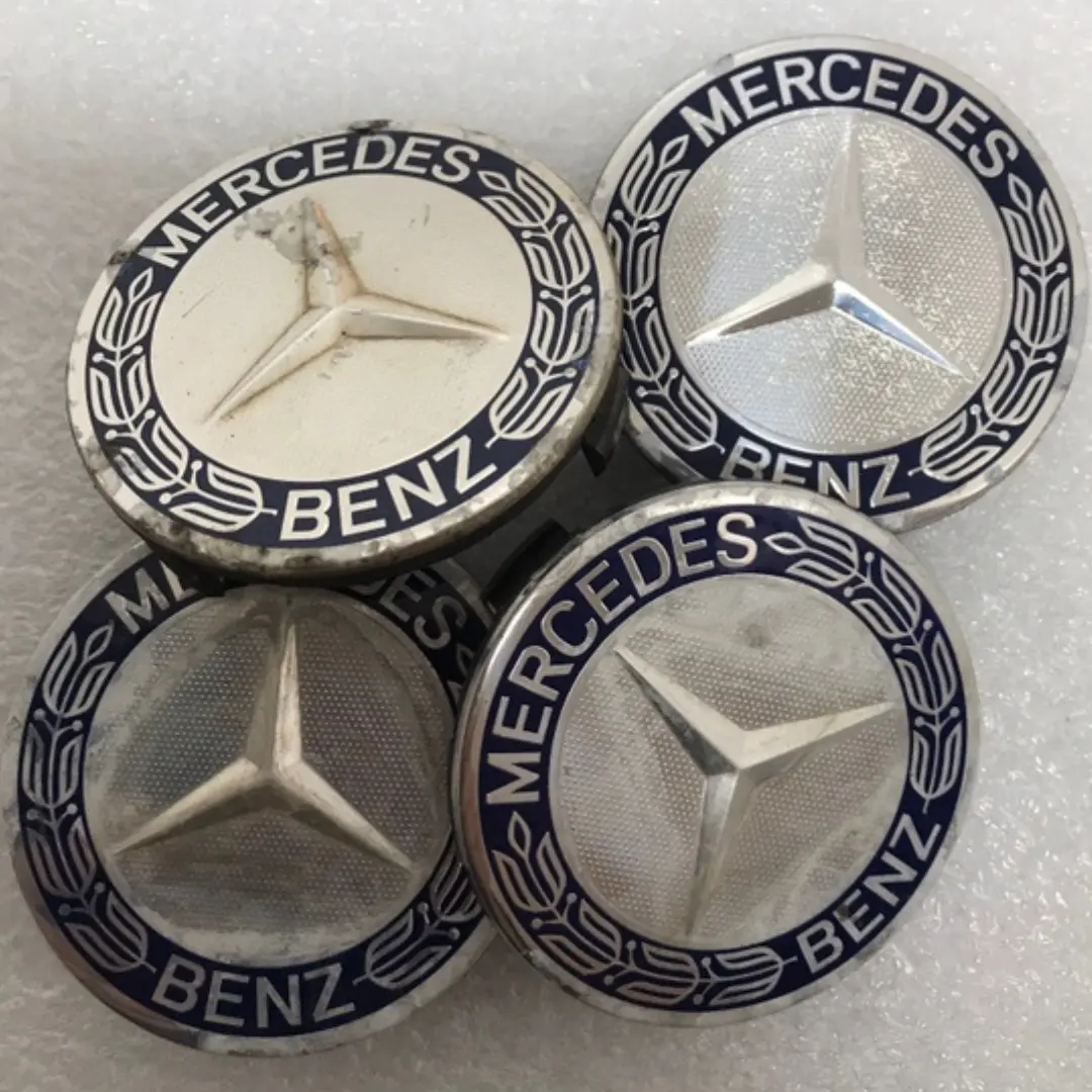Set Of 4 Mercedes 75Mm Classic Dark Blue Wheel Center Hub Caps Amg 1760355B 1