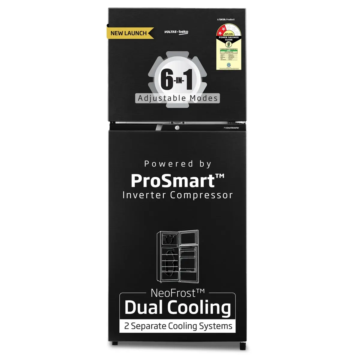 283 L 2 Star 6-In-1 Adjustable Frost Free Inverter Double-Door Refrigerator (Rff334d/Wpv100rxbd, Wooden Black) , Voltas Beko, A Tata Product 1