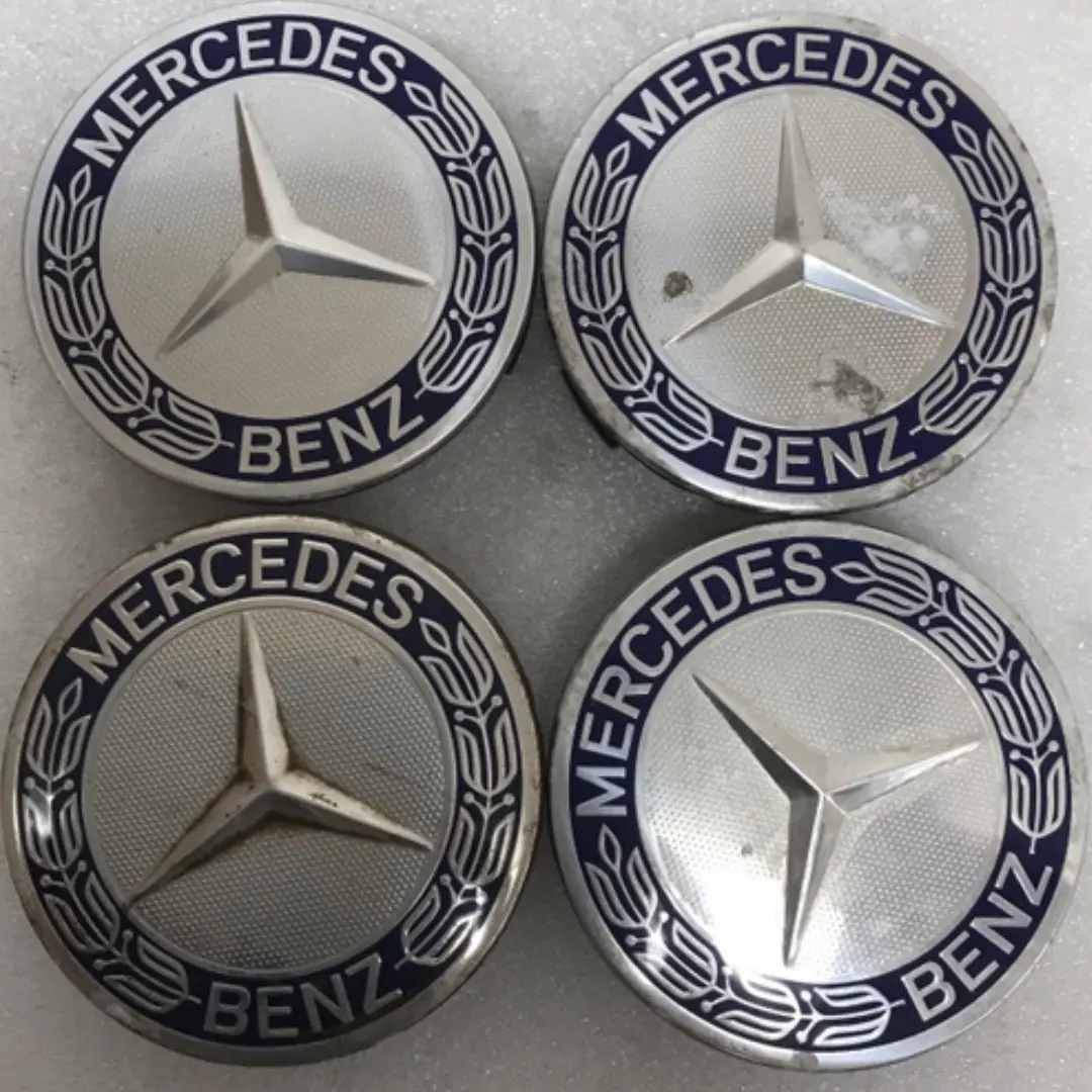 Set Of 4 Mercedes Classic Dark Blue Wheel Center Hub Caps Amg Wreath A539ea04 1
