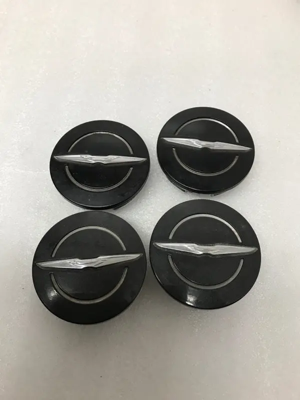 Set (4)* Satin Black With Chrome Logo Chrysler Wheel Center Cap. #1Lb74trmab 61698 1