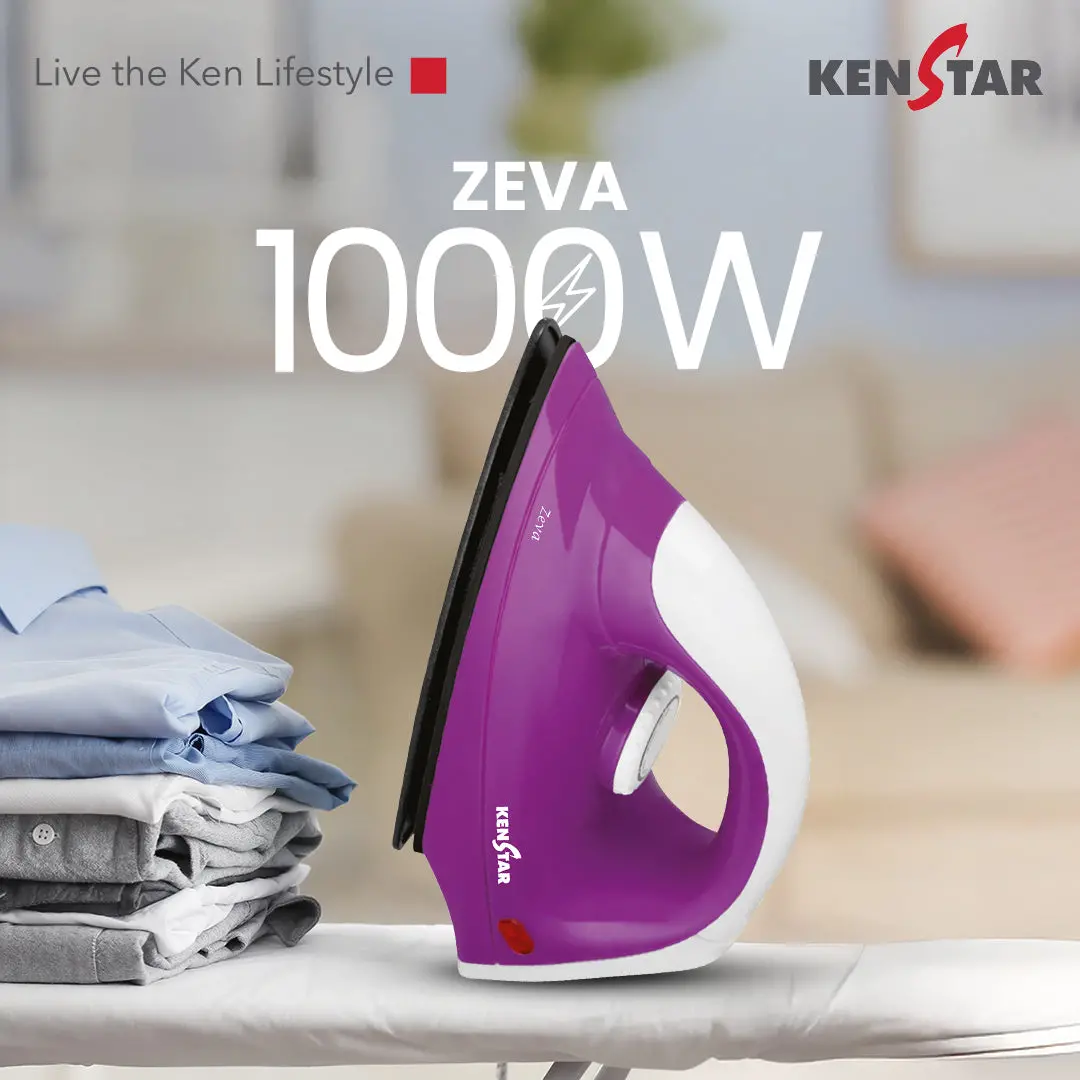 Zeva Plastic Dry Iron, 1000W, Non- Stick Ptfe Soleplate 1