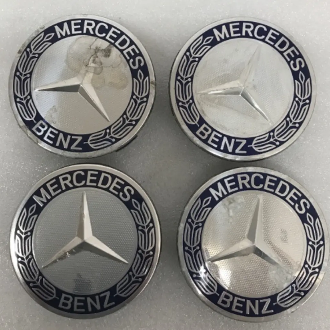 Set Of 4 Mercedes-Benz Classic Dark Blue Wheel Center Caps Amg Wreath Fa91a722 1