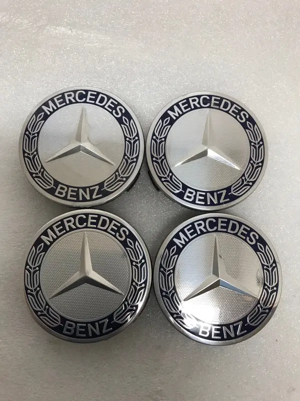 Set Of 4 Mercedes 75Mm Classic Dark Blue Wheel Center Hub Caps Dfae7437 1