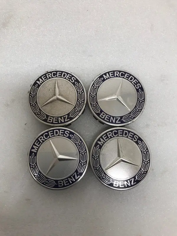 Set Of 4 Mercedes Classic Dark Blue Wheel Center Hub Caps Amg Wreath D05a5b14 1
