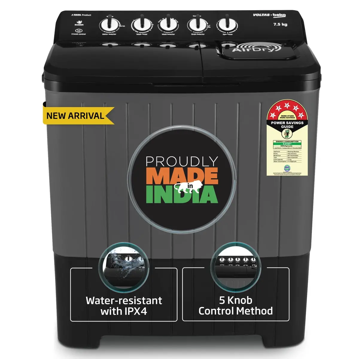 7.5 Kg 5 Star Semi Automatic Washing Machine (Wtt75uha/Ok5b1b1s21, Burgundy) , Voltas Beko, A Tata Product 1