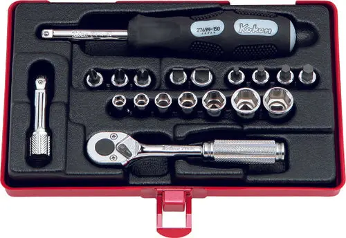 1/4 Sq. Dr. Socket Set   6 Point   19 Pieces 1