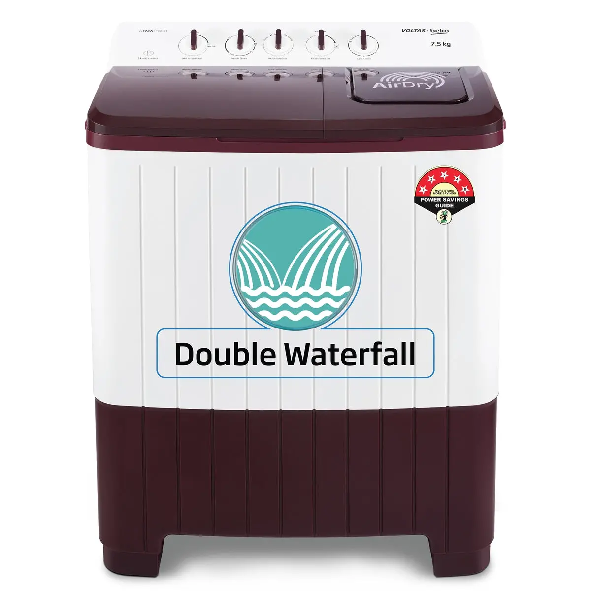 7.5 Kg 5 Star Semi-Automatic Top Loading Washing Machine (Wtt75uha/Ok5r0r0w01, Burgundy, Air Dry & Pulsator Wash Technology) , Voltas Beko, A Tata Product 1
