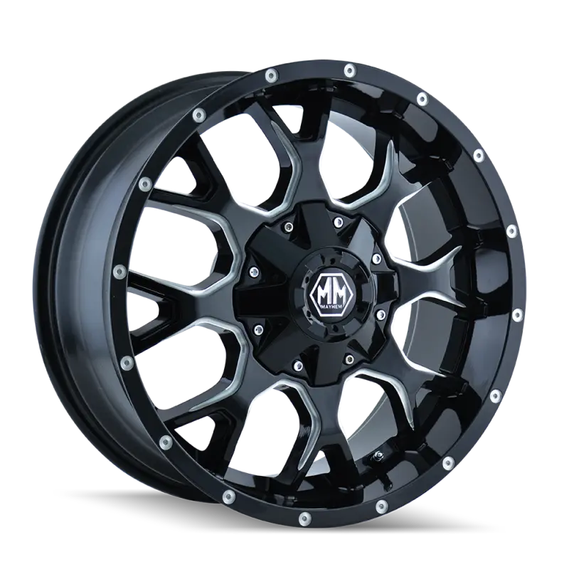 Mayhem Warrior 22X12 Wheel – 8X180 Bolt Pattern, -44Mm Offset, 124.1Mm Hub Bore, Black With Milled Spokes 1