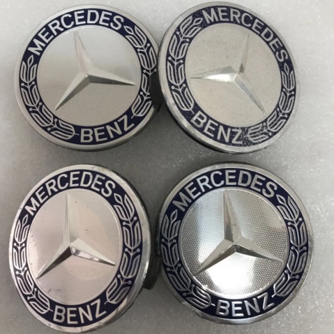 Set Of 4 Mercedes Classic Dark Blue Wheel Center Hub Caps Amg Wreath 1006C79d 2