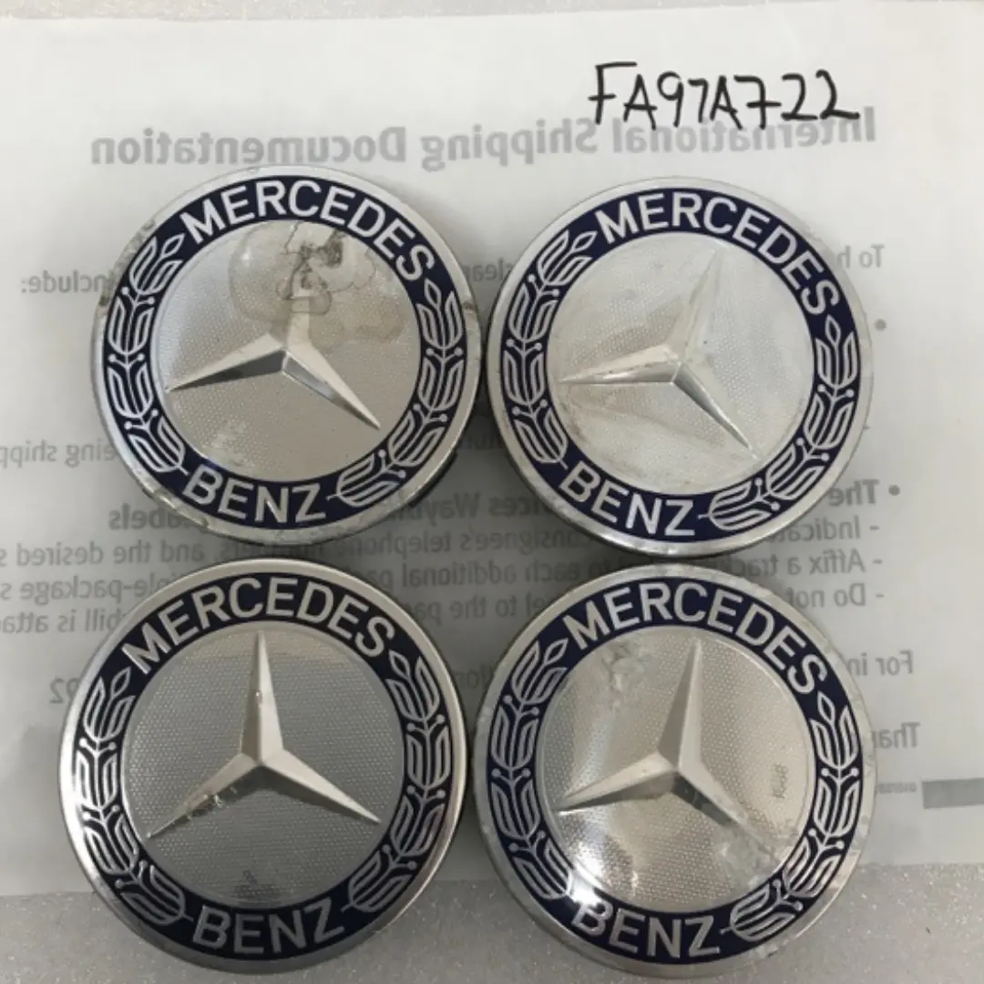 Set Of 4 Mercedes-Benz Classic Dark Blue Wheel Center Caps Amg Wreath Fa91a722 2