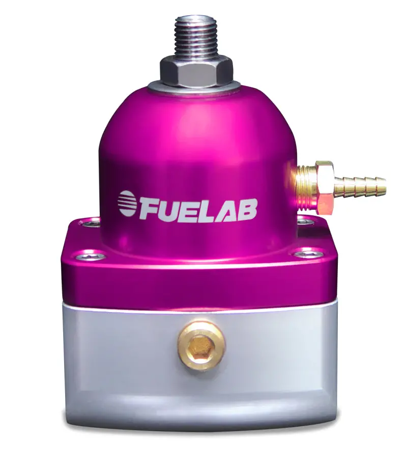 Fuelab Adjustable Fuel Pressure Regulator – 1–3 Psi Range, Dual -10An Inlets, Single -6An Return, Purple Anodized 1