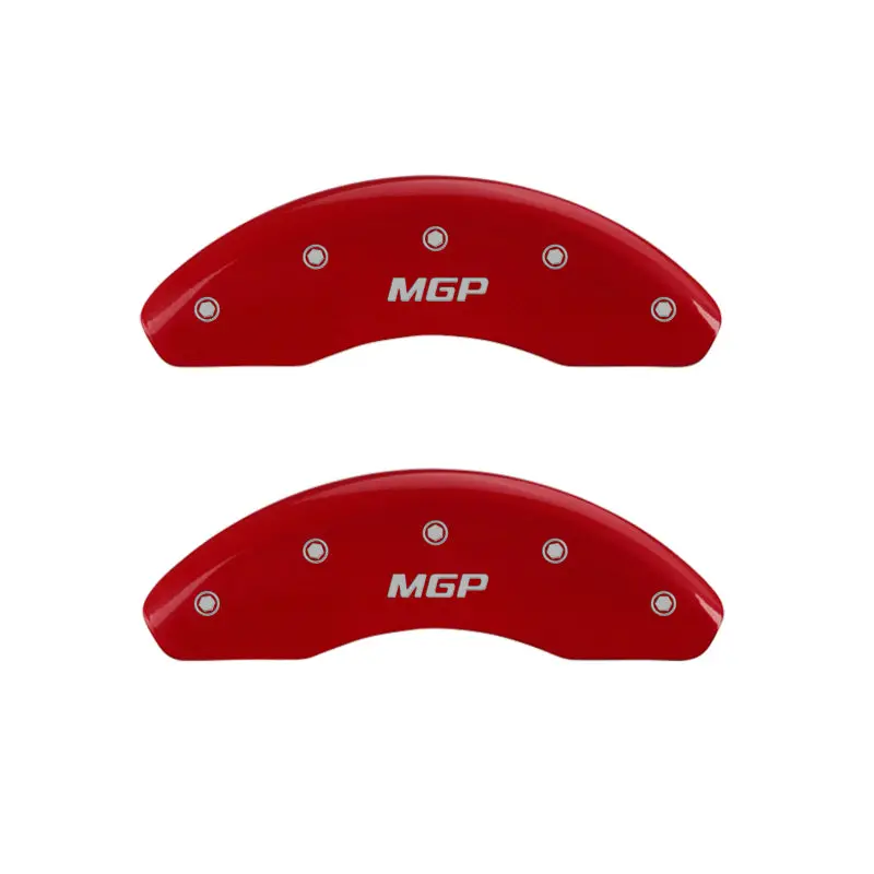 Mgp Engraved 4-Piston Caliper Covers – Front & Rear, Red Finish With Silver Chrome Accents 1