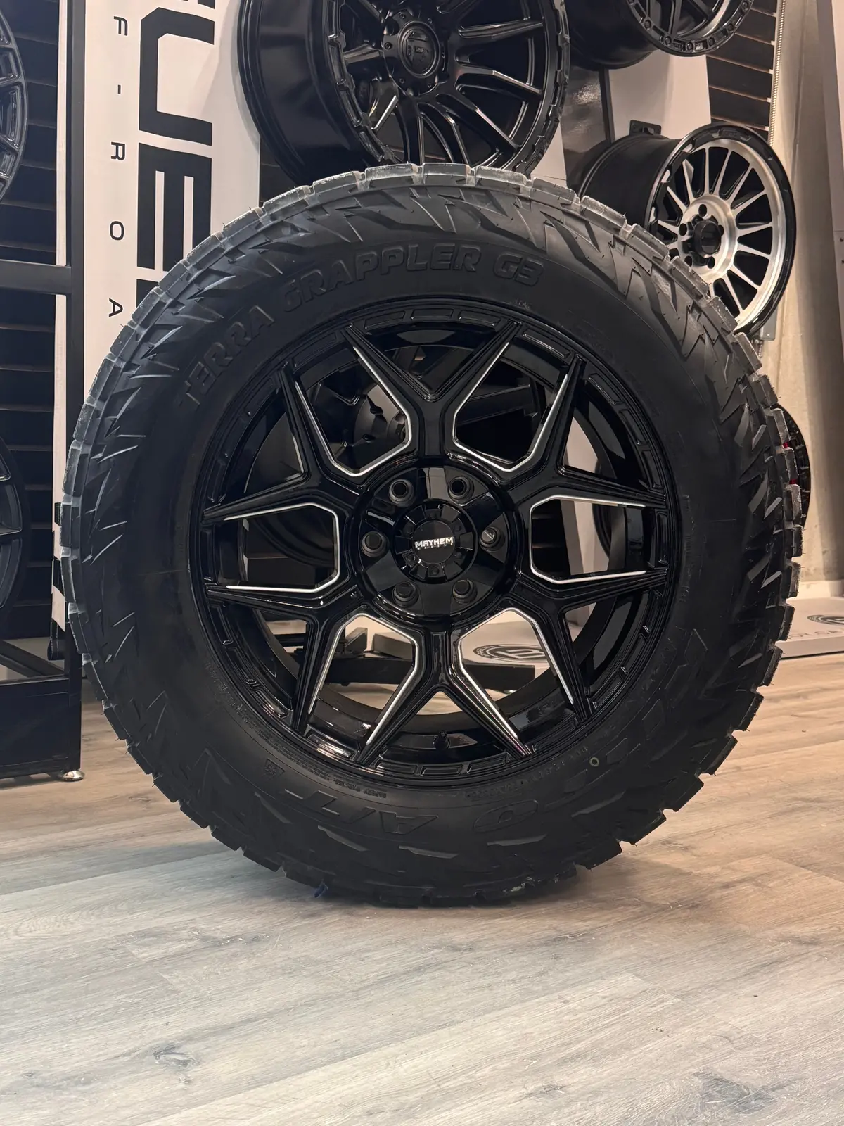 ( Set Of Four ) Mayhem Vanquish Gloss Blk Milled 20X9 0 6X135/6X139.7 106.1 | Lt 285/60R20 Nitto G3 3Pms 1