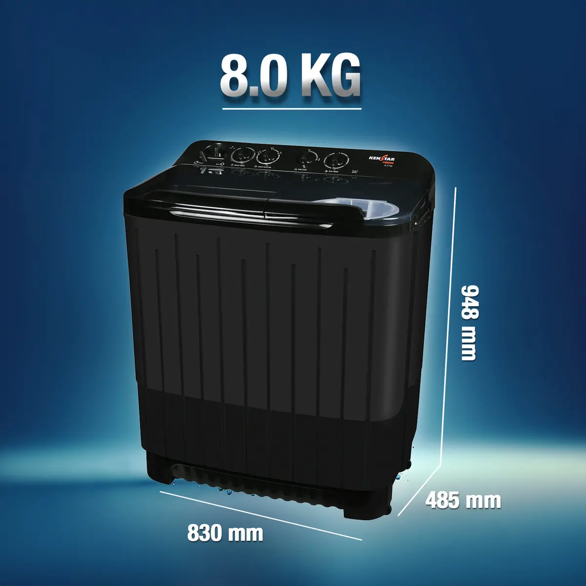 Kenstar, Washing Machine, 8.0 Kg, Plastic, Black 1