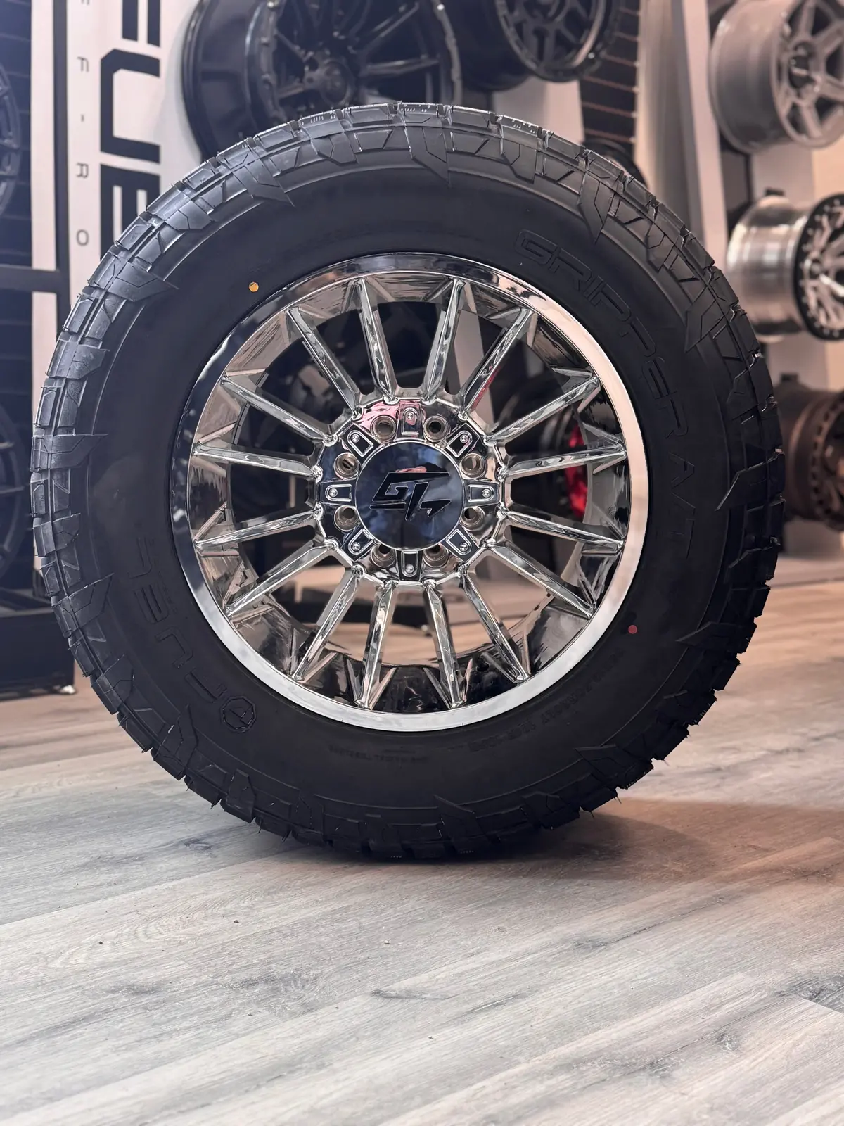 (Set Of Four) Gt Off-Road Stark Chrome 20X10 8X165.1/8X180 -18 | Fuel Gripper A/T Lt 10 Ply 35X12.50R20 1