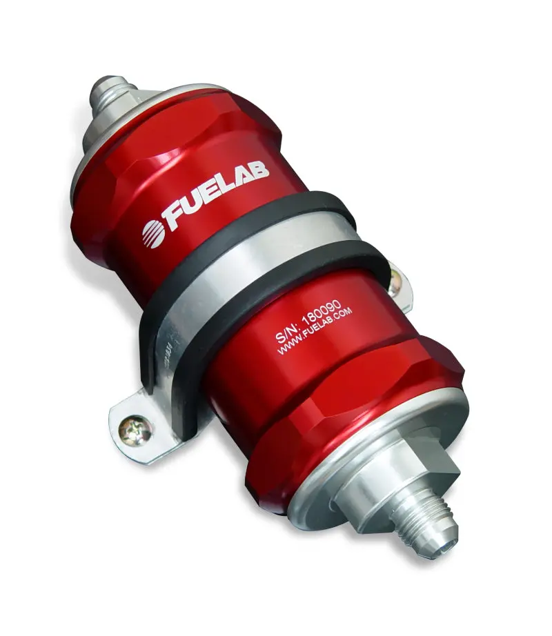 Fuelab 848 Inline Fuel Filter – -6 An Inlet/Outlet, 100-Micron Stainless Steel With Integrated Check Valve (Red) 1