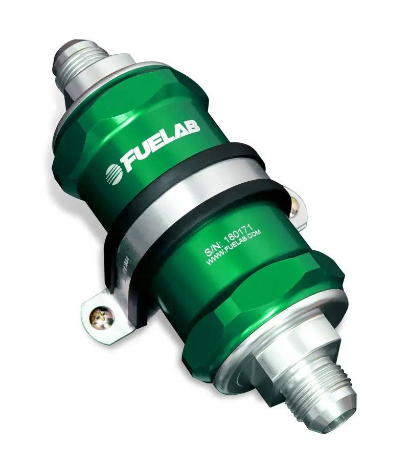 Fuelab 818 Stainless Steel In-Line Fuel Filter — -12An Inlet / -10An Outlet, 40-Micron Rating, Green Anodized 1