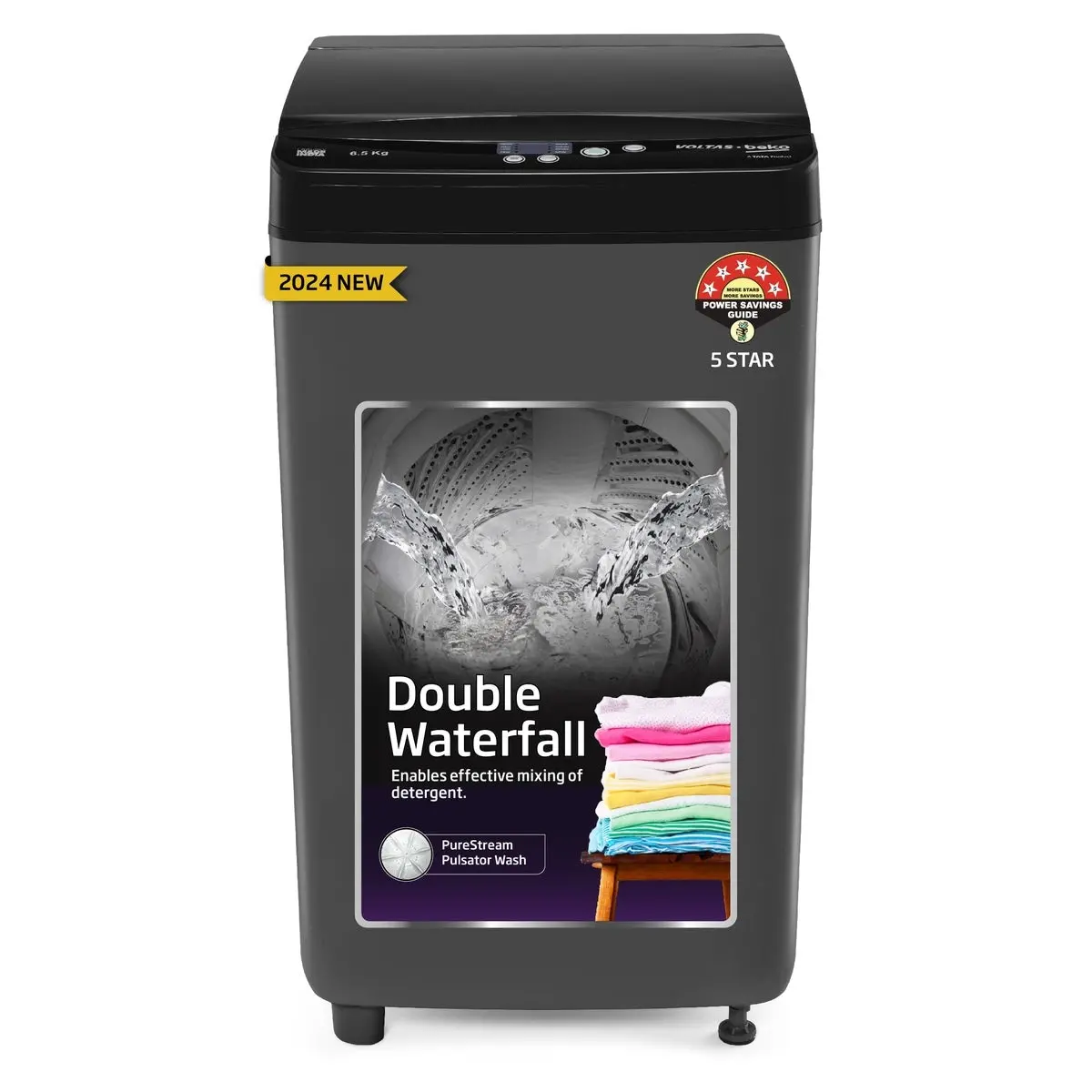 6.5 Kg 5 Star Fully-Automatic Top Loading Washing Machine (Wtl6504uea/Obs2p10 Eco-Series,Dark Grey, Pulsator Wash And Double Waterfall Technology) , Voltas Beko, A Tata Product 1