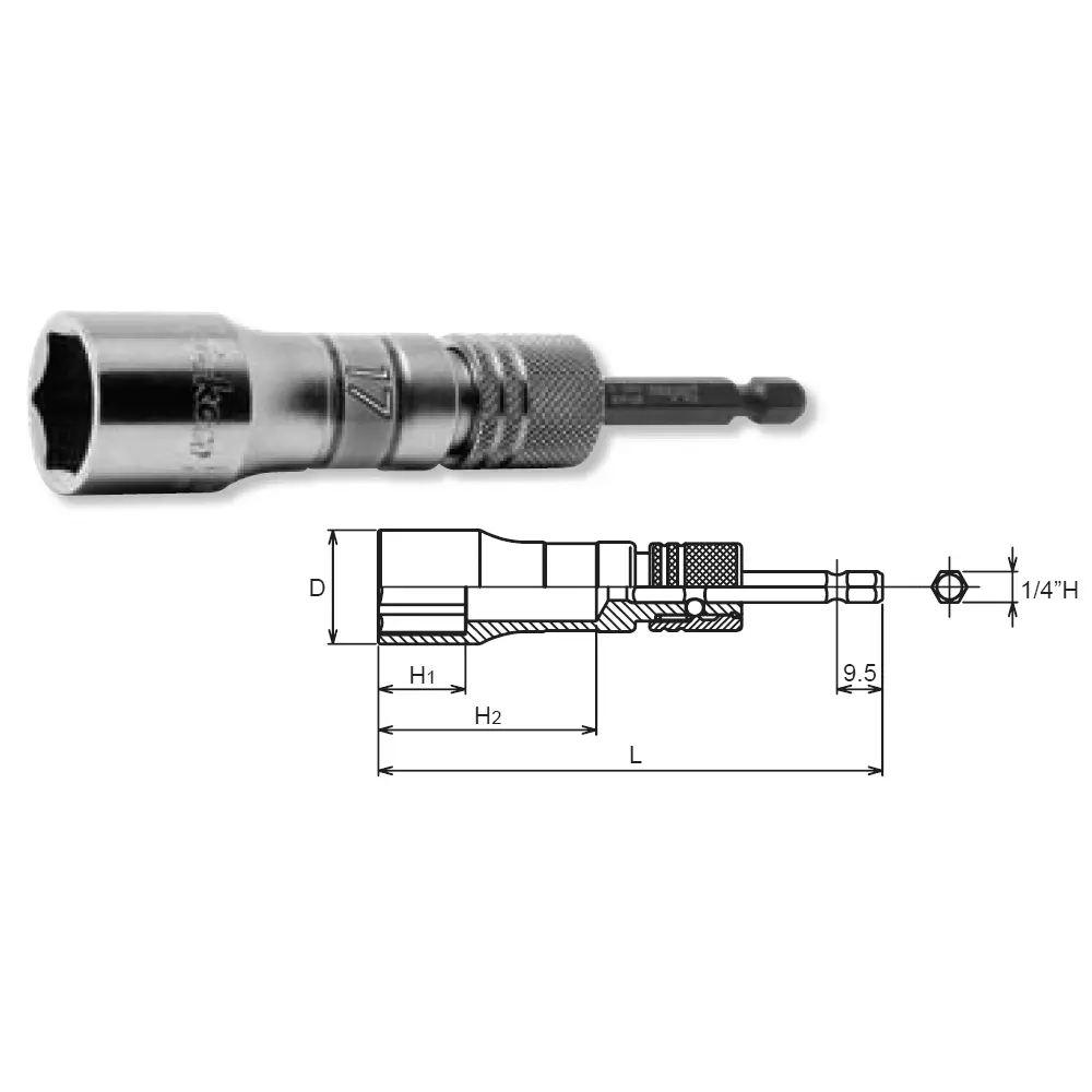 1/4 Hex Dr. Long Socket  24Mm 6 Point 111Mm Exchangeable Drive Shank 1