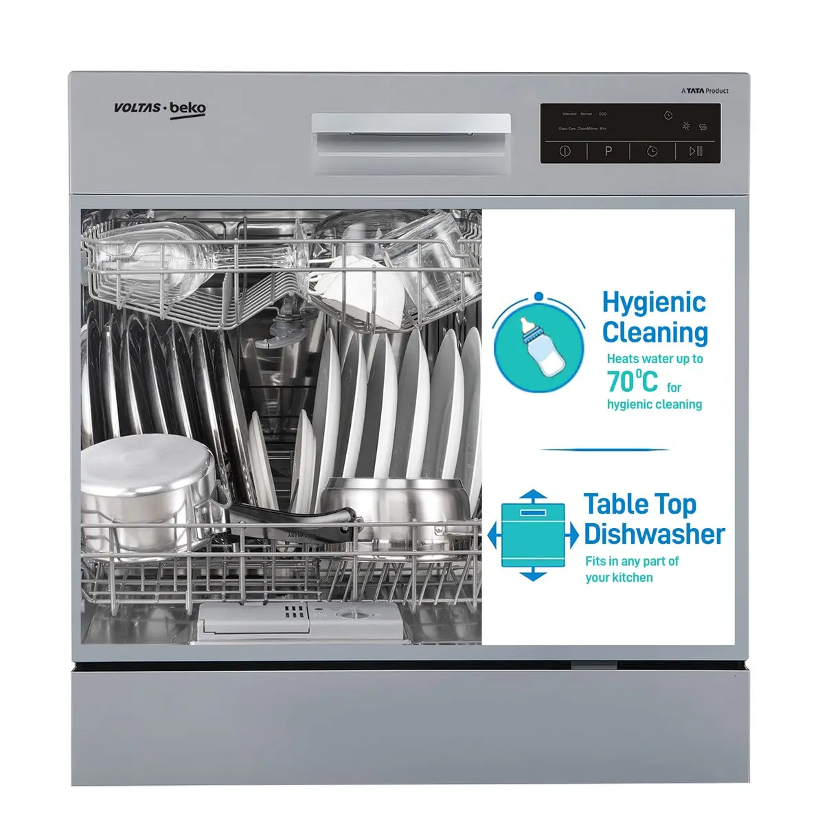 8 Place Settings Table Top Dishwasher (Dt8s, Silver, Inbuilt Heater) ,Voltas Beko, A Tata Product 1