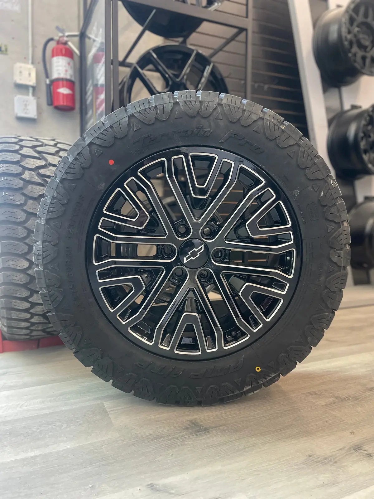 (Set Of Four) Gmc Denali Replika Gloss Blk Milled 20X9 6X139.7 +24 | 275/60R20 Amp Terrain Pro 1
