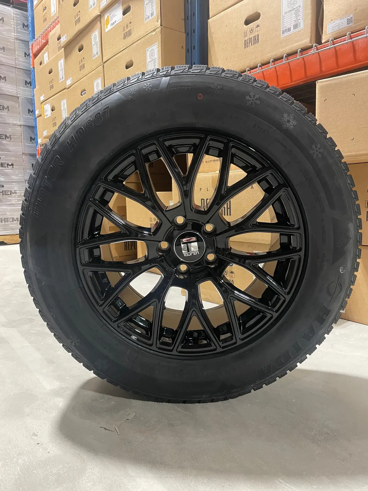 (Set Of Four) Touren Tr76 17X8 5X114.3 +35 Gloss Blk | 235/65R17 Haida 687 Ultra-Grip Stud-Less Winter Tires 3Pms ( Crv, Rav4, Equinox, And More! 1