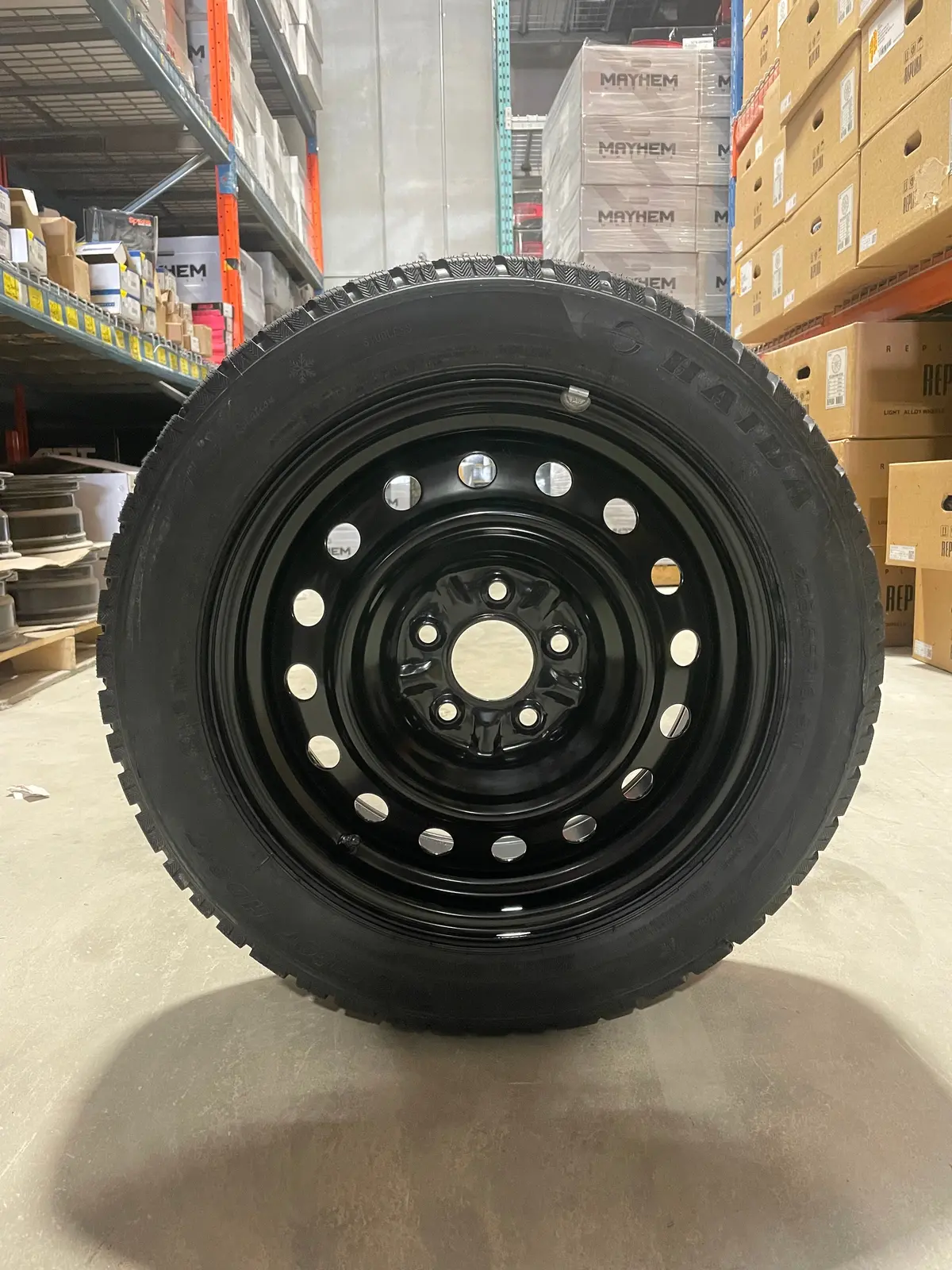 (Set Of Four) Performance Steel Wheel 16X6.5 5X114.3 +40 Blk | 205/55R16 Haida 617 Ultra-Grip Winter Tires ( Honda Civic, Vw, Audi And More! ) 1