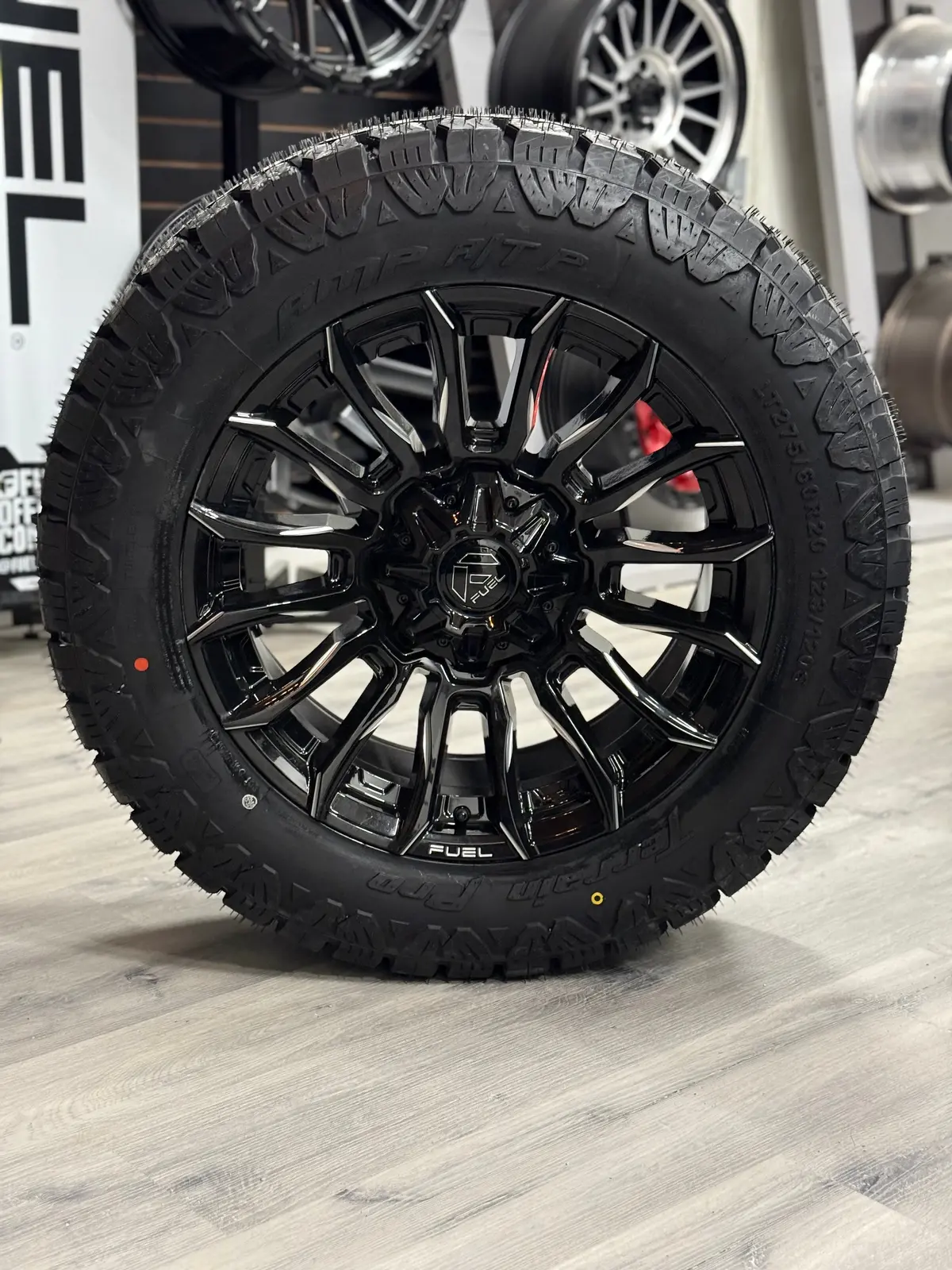 (Set Of Four) Fuel Blade Gloss Blk Milled 20X9 6X135/6X139.7 +1 106.1Mm | Lt 275/60R20 Amp Terrain Pro 10Pr 1